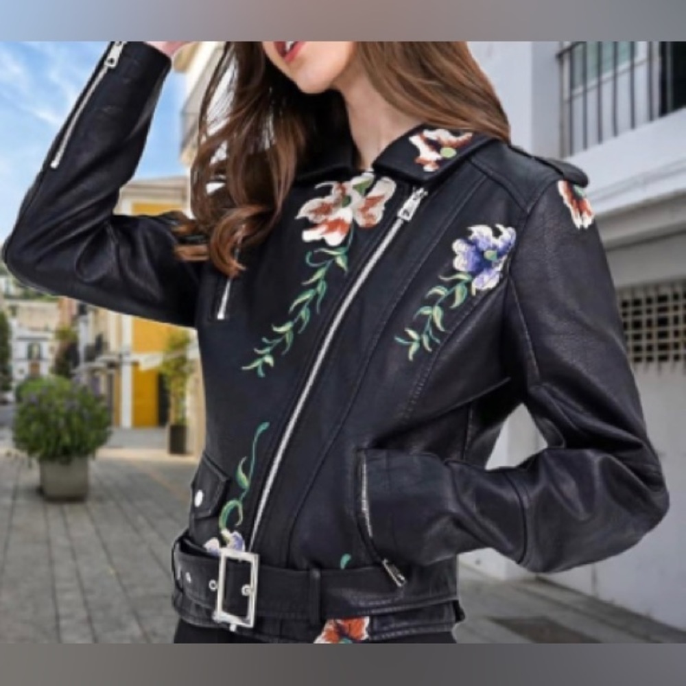 Host Pick Faux Leather Floral Moto Jacket - Picture 5 of 12